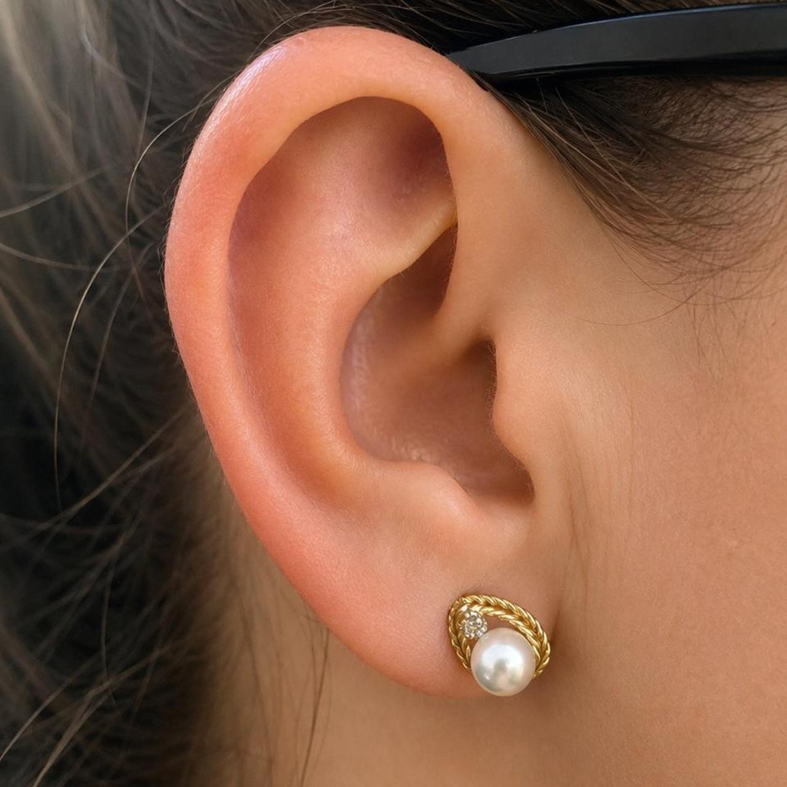 Vintage Estate 14k Yellow Gold Diamond Cultured Pearl Rope Teardrop Earrings